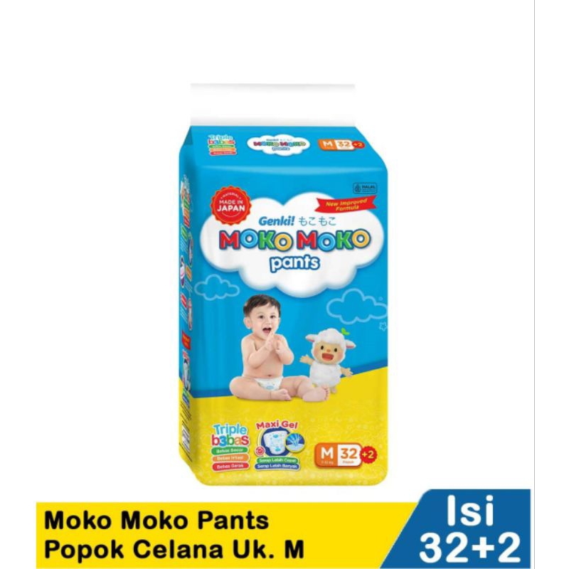 Pempers Popok Bayi Genki Moko Moko Pant Ukuran M Isi 32+2