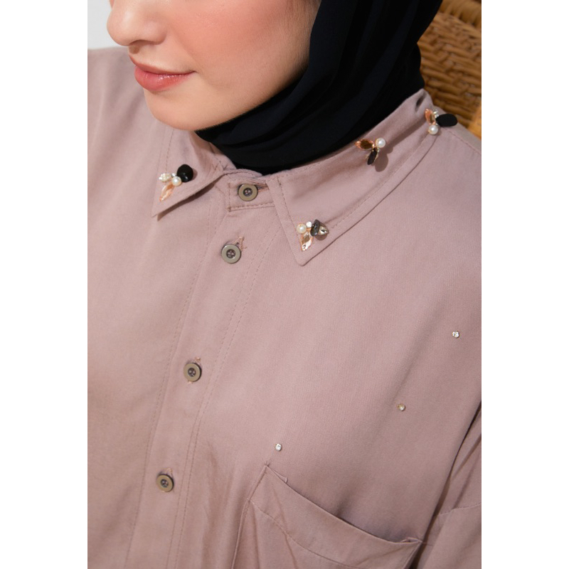 MDL Hijab - Kalara Crop Top - Coklat Almond - Kemeja Wanita Crop top Lengan Panjang