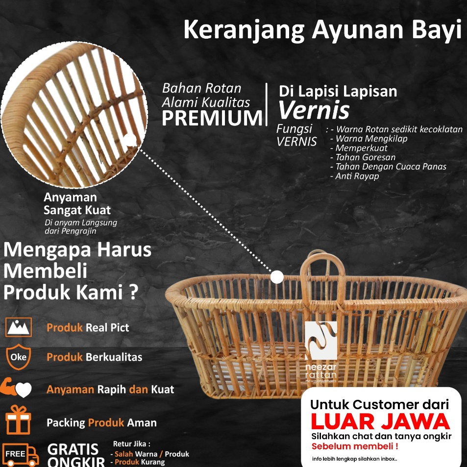 OU Keranjang Saja Ayunan Bayi Rotan Ayunan Anak Baby Ayunan minimalis Tidur Bayi