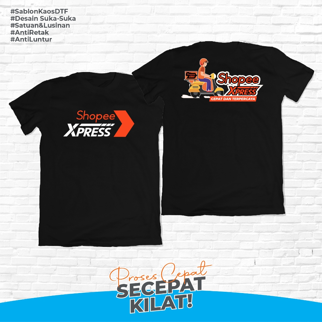 Kaos Distro Shopee EXPRESS Oren dan Hitam Kaos Kurir Shopee