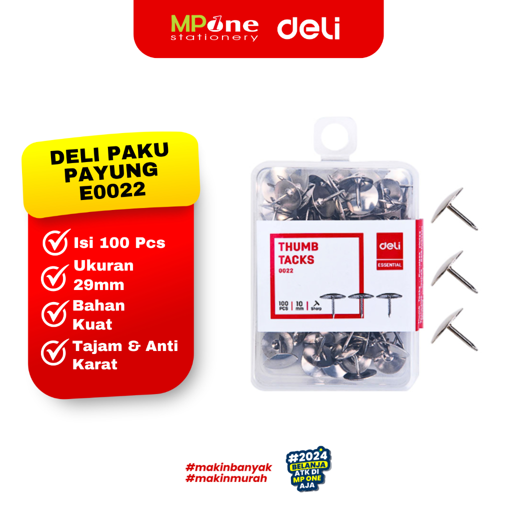 

Deli Paku Payung 10mm E0022/ Thumb Tacks 1 Box isi 100pcs Paku Payung Serbaguna DELI
