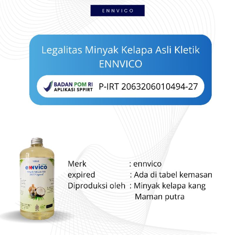 

ADY78 Ennvico Minyak Kelapa Asli Kletik / Minyak Kelapa Murni 500ml / Coconut Oil / Asli Minyak