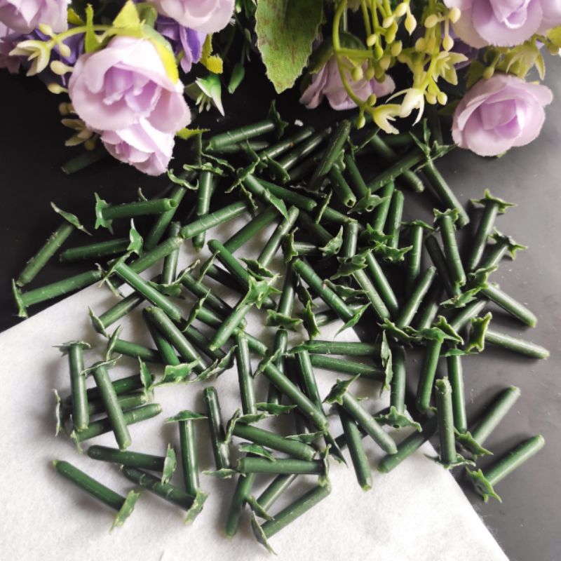 100 pcs paku suyok Plastik putik Tangkai plastik Tangkai Kelopak Paku bunga papan Suyok Penutup Puti