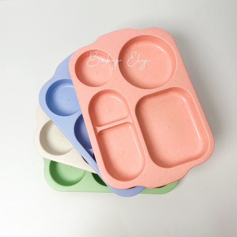 BABY ELY | Piring Makan Anak MPASI lucu sekat bento bahan wheat fiber sendok garpu beruang premium i