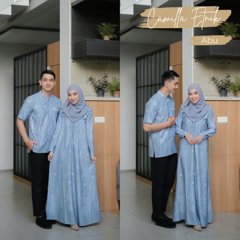 Gamis Couple Pasangan Premium Keluarga Sarimbit Muslim Lebaran Terbaru Warna Sage Sky Blue Hitam Ung