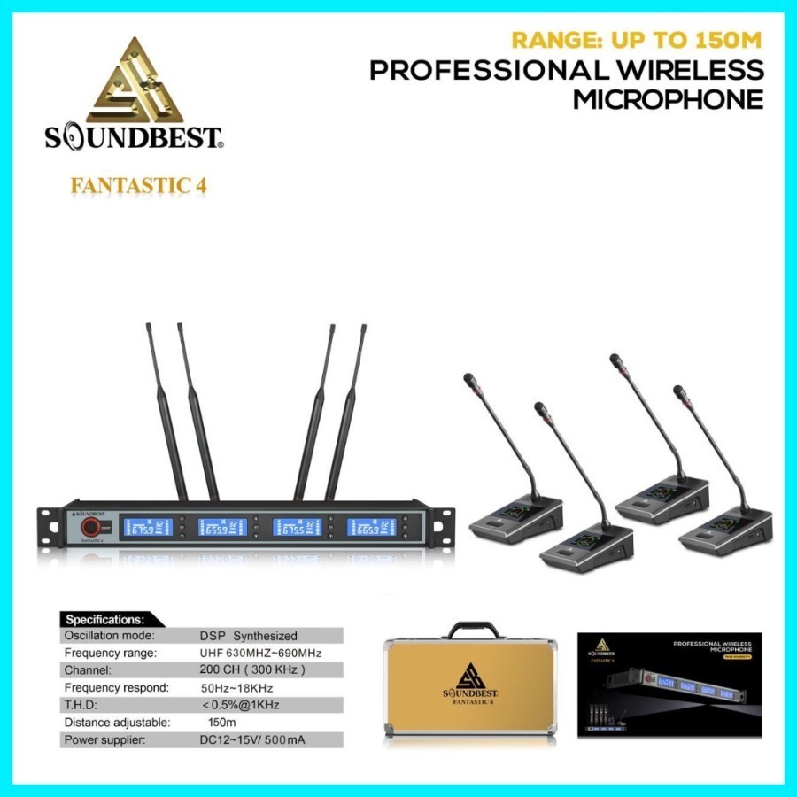 Microphone Wireless Conference Soundbest Fantastic 4 Mic Meja