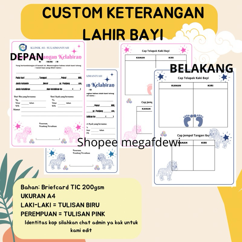 

KET LAHIR BAYI | 2 sisi isi 30 lembar | BIDAN KLINIK DOKTER