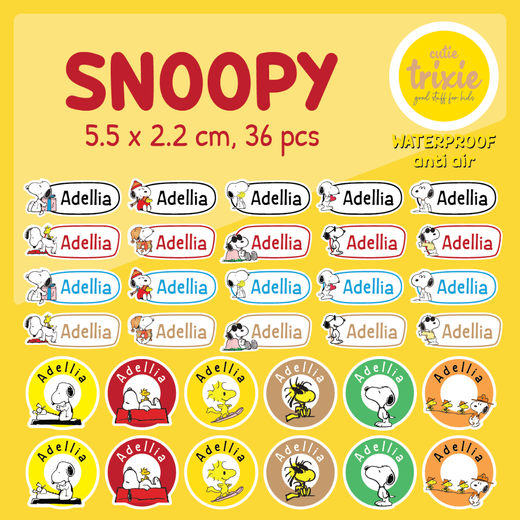 

Sticker label nama anak waterproof Snoopy