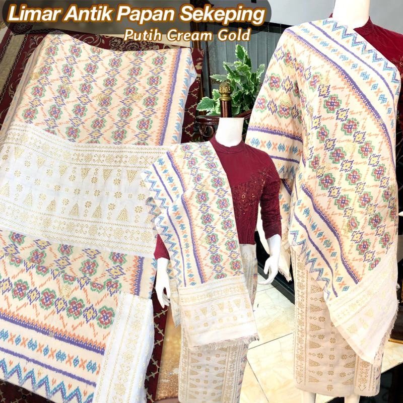 Songket Limar Antik Papan Sekeping Putih Cream /songket tenun asli palembang /ilham songket palemban