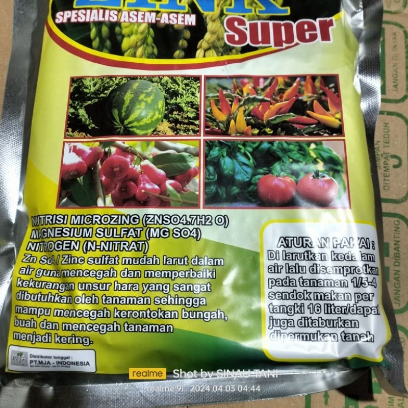 Zink Sulfate Monohidrat 900 Gram Plus Mgso4 Obat Asem2En Pada Tanaman Padi Dan Tanaman Lainnya