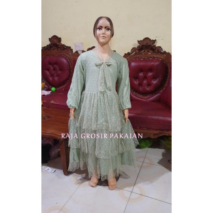 Tinggi Peminat  Baju Gamis Anak Inara  Full Tile Polkadot Tiga Susun  Baju Muslim Anak Premium