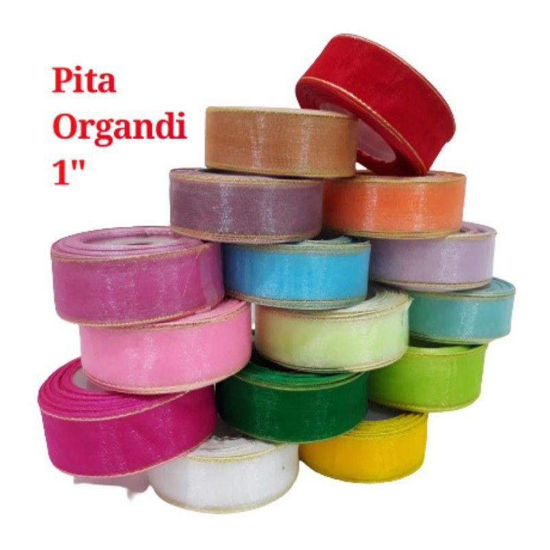 

(1 roll )Pita Organdi / Pita kaca / Pita Transparan / Pita kaca List Emas