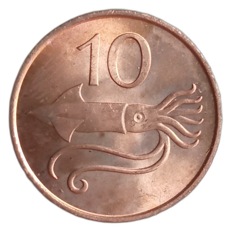 Koin Kuno Islandia 10 Aurar tahun 1981 Gambar Cumi Cumi