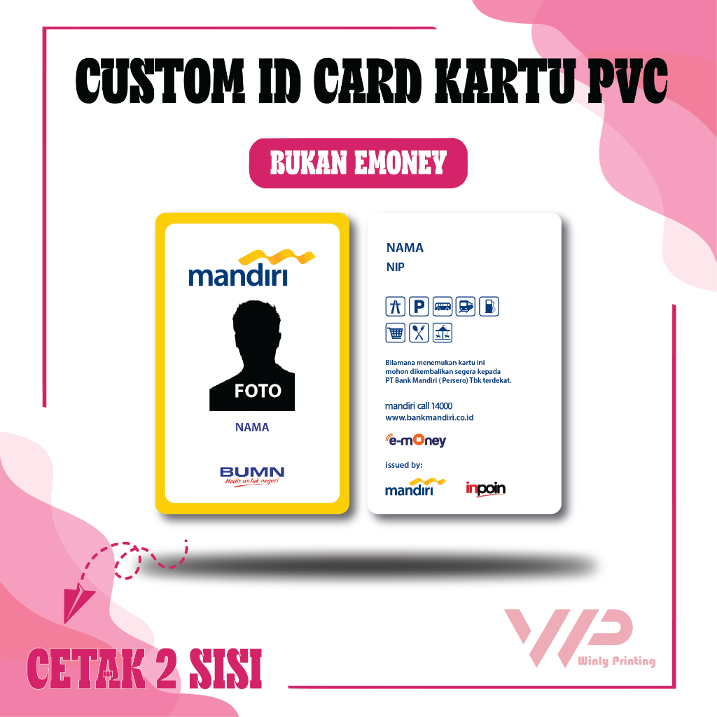 

CUSTOM KARTU PVC DESIGN ID CARD BANK MANDIRI KUNING BUMN TERBARU BAHAN PVC - 2 SISI