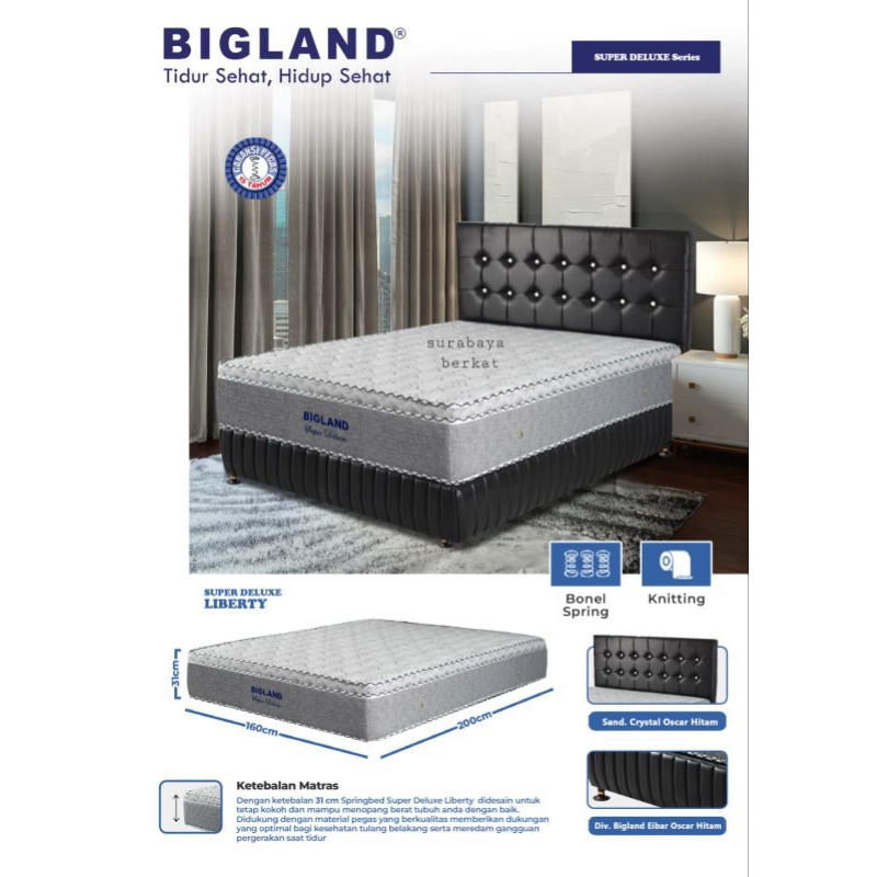 spring bed set super deluxe bigland ( kasur, dipan dan sandarran)