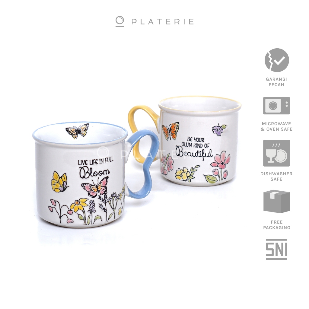 PLATERIE Gelas Minum Keramik Mug 500ml Butterfly Garden