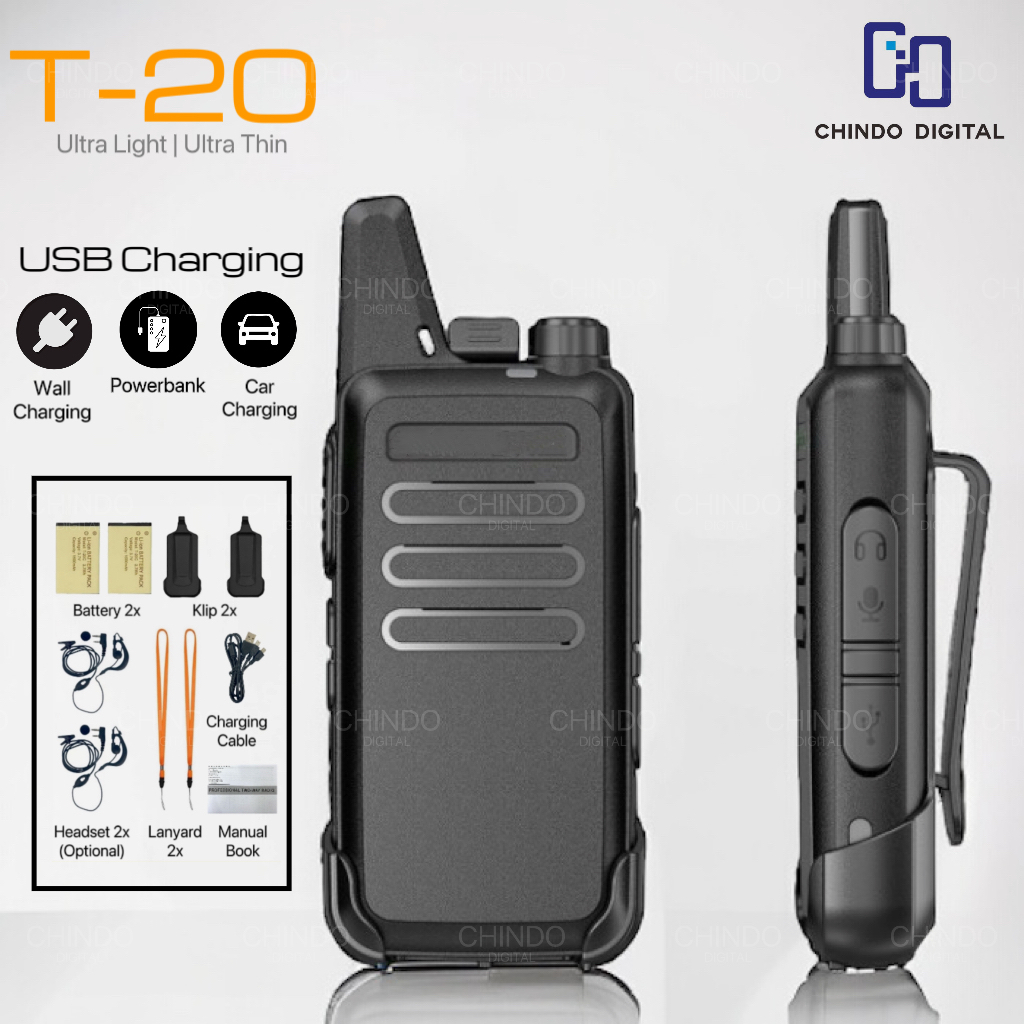 [COD] HT T20 C1 Walkie Talkie Portable 2Pcs Handy Talky UHF Wlan Two Way Walky Talky dengan Charger