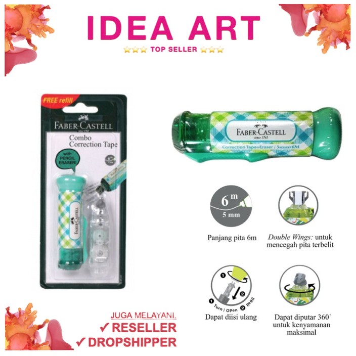 

Correction Tape Tipe Ex Faber Castell Motif Hexa Green Set 1 Refill (169864R)