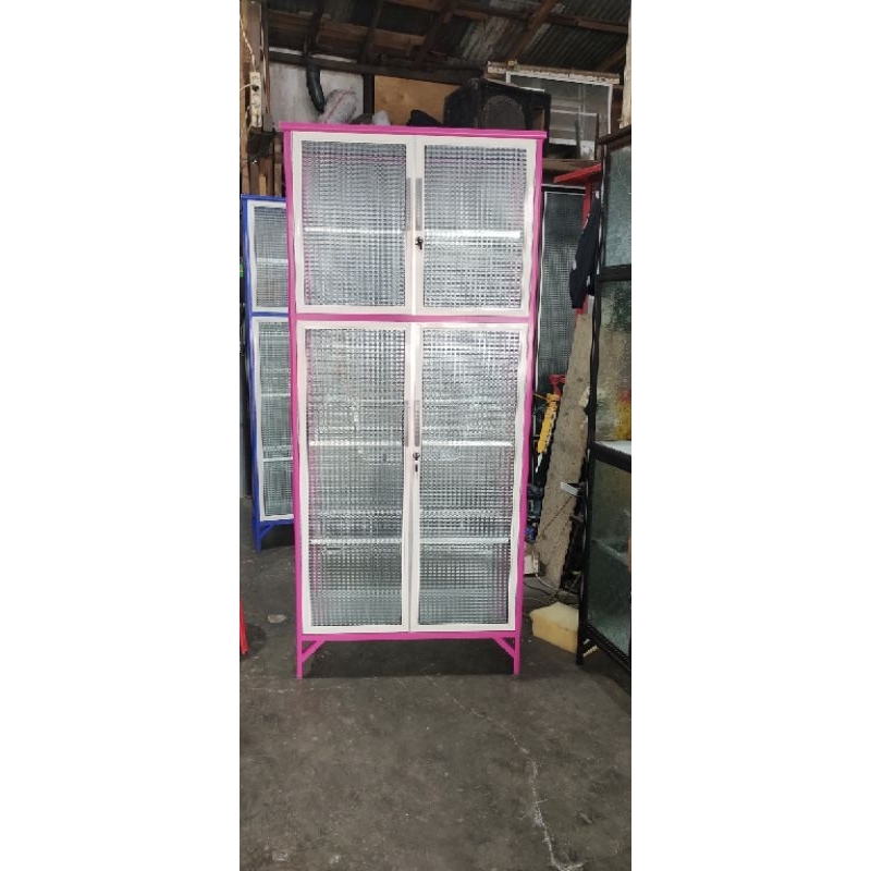 lemari rak piring mini kaca alumunium