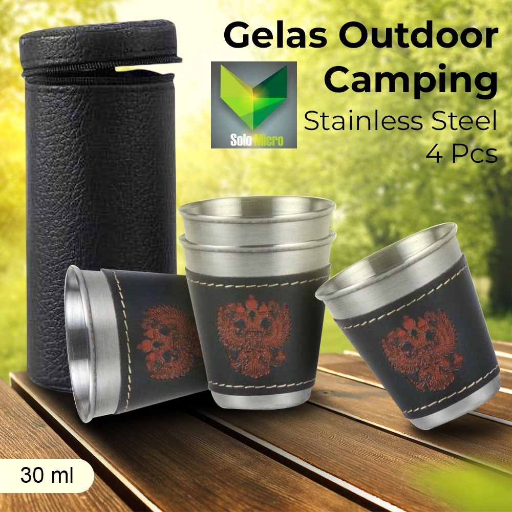 Set Gelas Stainless Steel Camping Outdoor Cup 30ml 4PCS