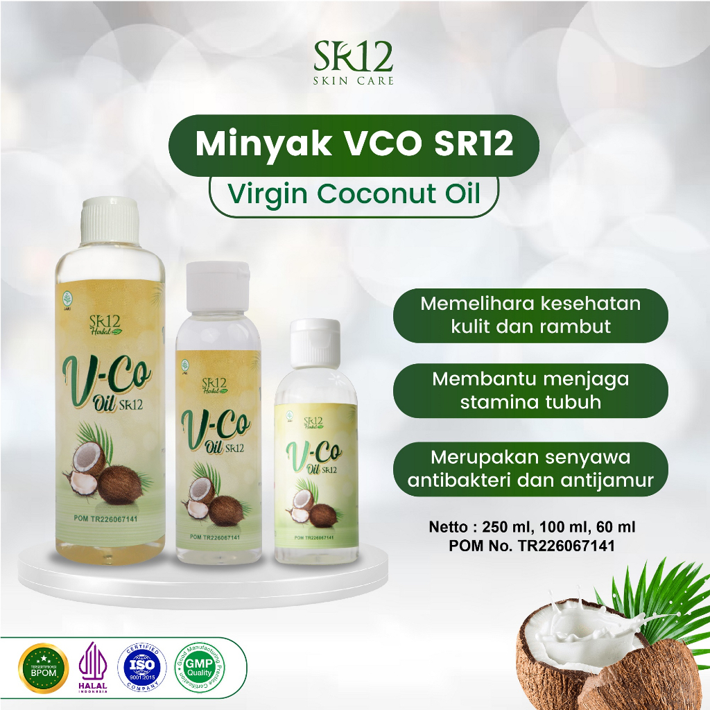 VCO Oil SR12 Minyak Kelapa Murni - Minyak VCO Untuk Kecantikan - Minyak Kletik VICO Virgin Coconut Oil SR12 Herbal Tinggi-Asam-Laurat-Untuk-ASI-Booster-Imun-Booster-Daya-Tahan-Tubuh-Minyak-Klentik-Perawatan-Rambut-dan-Kulit-Pecah-Pecah-VCO-