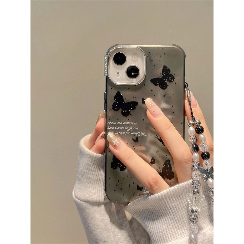 Butterfly Metalic Textured Wrinkle Case With Charm - Hardcase/ Casing Hp Compatible Iphone 7 8 7+ 8+