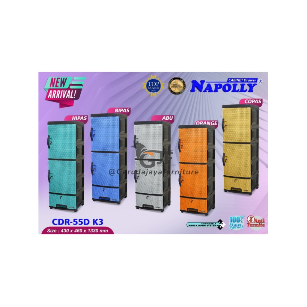 LEMARI SERBAGUNA PLASTIK MERK NAPOLLY 2 PINTU 1 LACI BANYAK WARNA