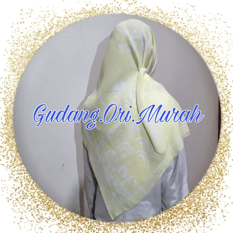 Kuning soft Hijab Segiempat Voal Premium Cantik jilbab motif kerudung lebaran segi empat murah grosi