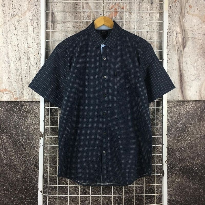 Kemeja Lengan Pendek Pria Polkadot Original Bonia . SDA 04022 Second Bekas Preloved