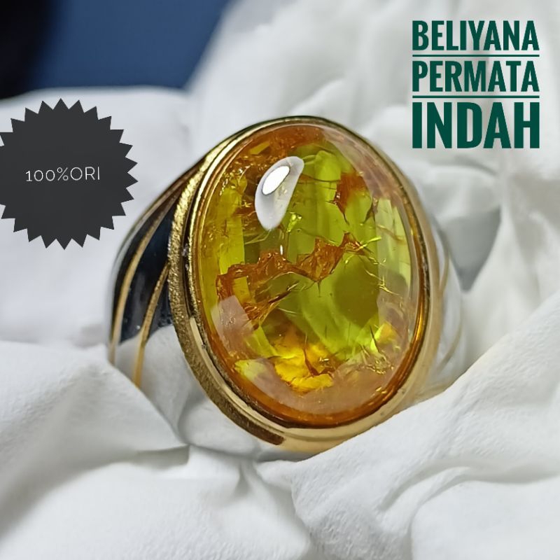 CINCIN BATU AKIK YELLOW YAQUT PECAH SERIBU ASLI MEWAH