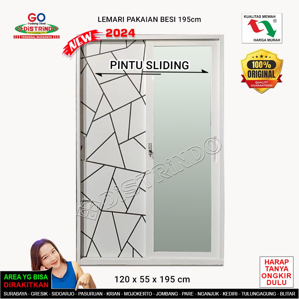 Distrindo - Lemari Pakaian Besi Sliding/ Pintu Geser Cermin Panjang + Brankas Saxon 120 MWDSL