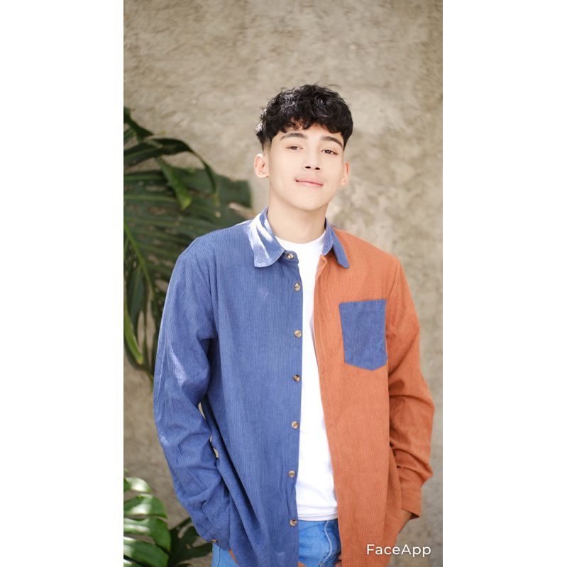 Kemeja Pria Wanita Unisex Corduroy Korduroi Kombinasi Warna Two Tone Block Color