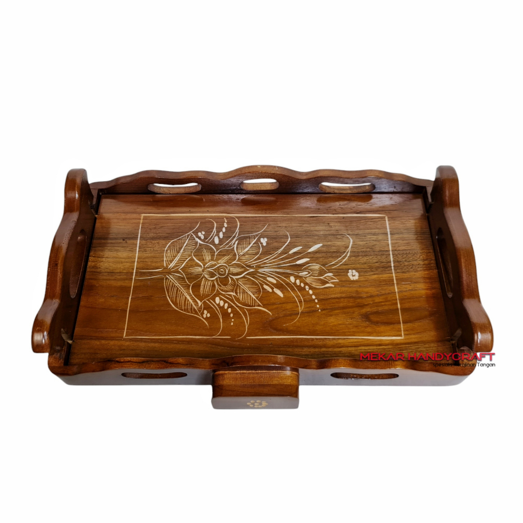 Nampan Aesthetic Kayu Jati Ukir Tatakan Tempat Aqua 2 in 1