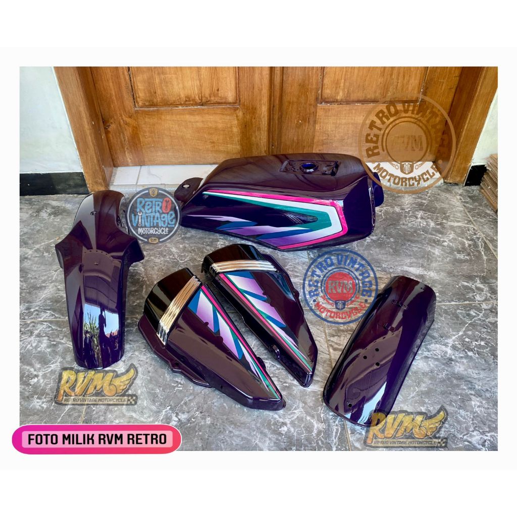 cover body bodi set RX king tahun 97 list crom warna ungu set stiker