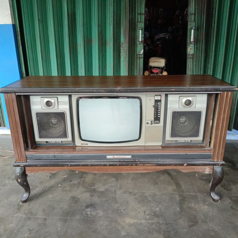 tv rak kayu kawaguchi antik jadul