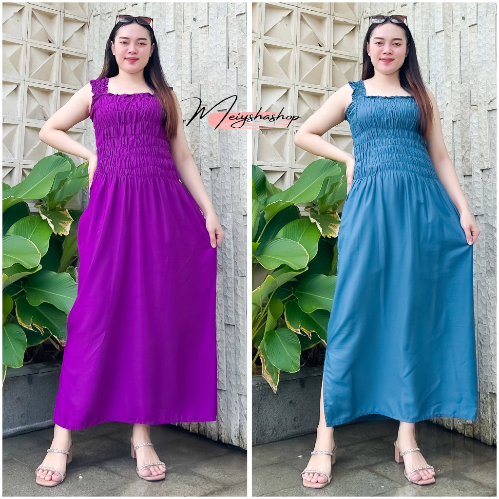 Dress Kerut Smok Panjang Bali polos