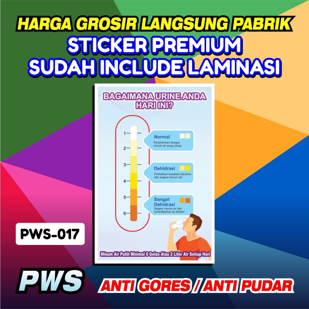 

Stiker 20x30 Cek Warna Urine Lengkap / Stiker Indikator Hasil Warna Urine / Sticker Safety Sign Laminasi