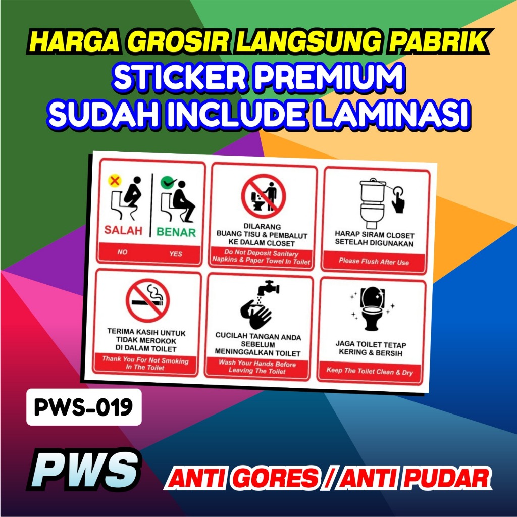 

Stiker 30x40 Peringatan Penggunaan Toilet / Custom Sticker Vinyl Laminasi / Stiker Anti Air Anti Gores