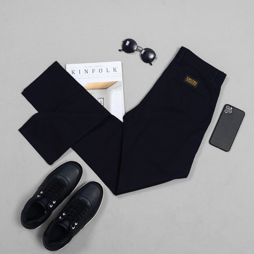 Distin Denim - Celana Chino Selvedge accent Hitam | Celana Panjang Chino Pria Slimfit & Reguler fit