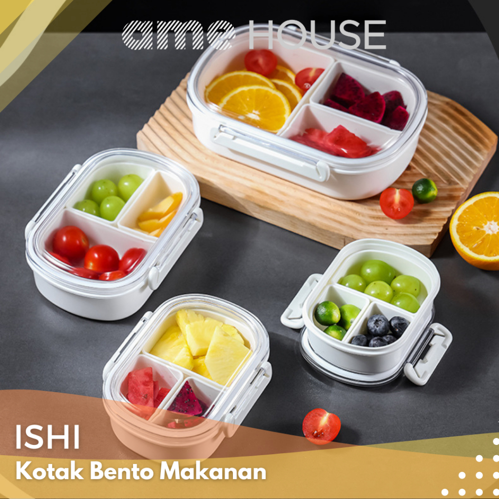 |AME|ISHI Lunch Box Makan Minimalis Wadah Simpan Makanan Transparan Kotak Bento Box Makanan Premium 