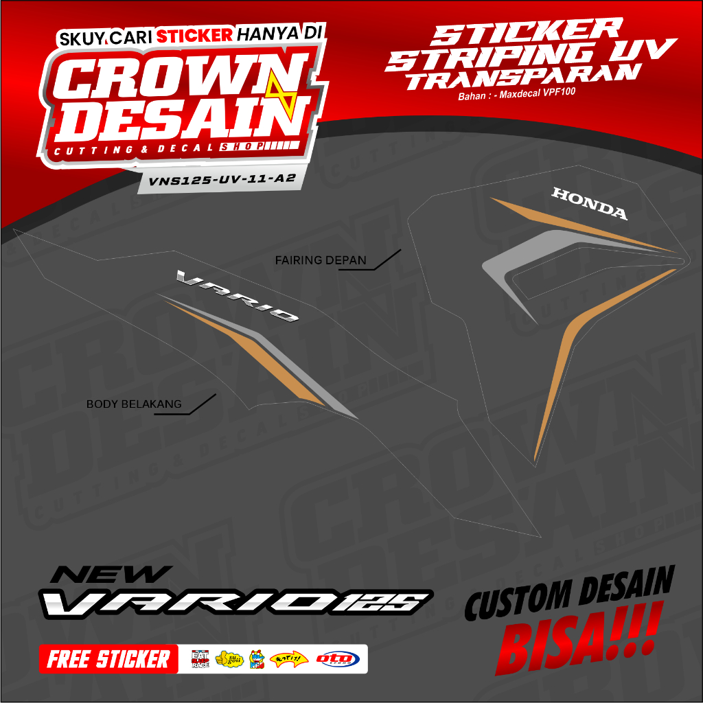 Striping Stiker Vario 125 New 2023 Variasi Lis Simpel Original - Stiker Semifull Vario 125 New Gen 2