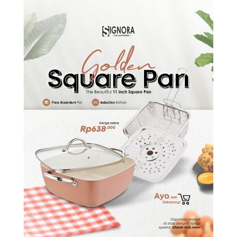 Signora Golden Square Pan New/Panci/Wajan/Kukusan