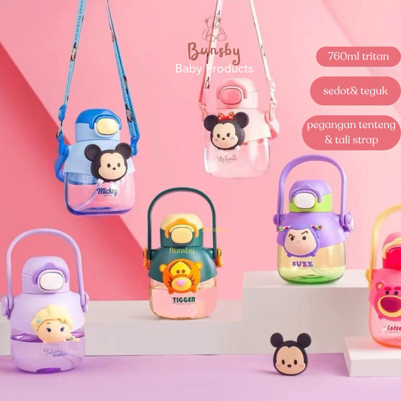 kids disney tritan drinking bottle with 3D squishy | botol minum anak tritan disney sedot & teguk de