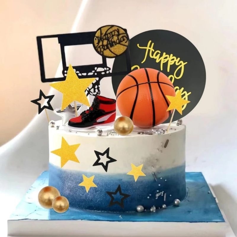 {MY} Topper Cake Hiasan Kue Ulang Tahun Basket ball Sepak Bola / Pajangan Kue Ulang Tahun Sepak Bola