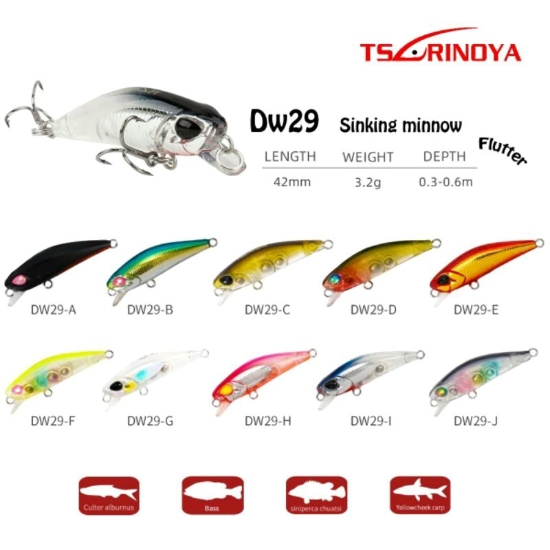 Tsurinoya DW29 Sinking Minnow Flutter 42mm 3,2gr BEST KILLER ACTION