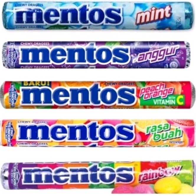 

mentos Permen Mint Roll anggur Fruit buah pecah orange smooties