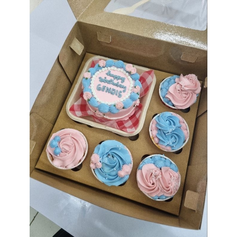 Korean Cake Set Cupcake isi 2 dan 5 / Bento Cake / Kue Ultah / Kue Ultah Depok / Cup Cake Depok