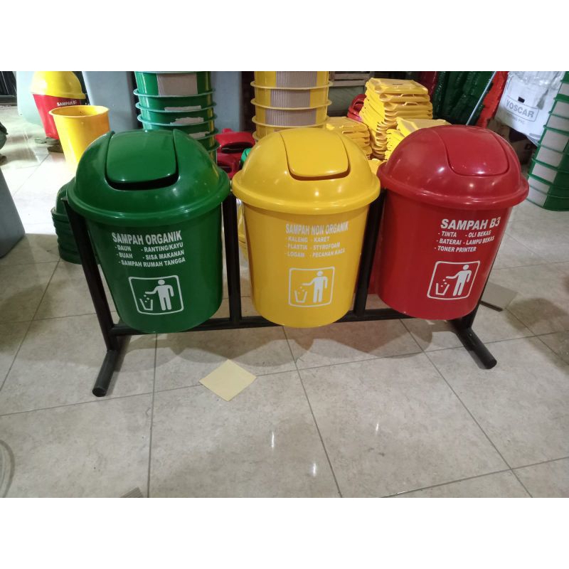 tempat sampah 3 pilah fiberglass, tempat sampah 50 liter, tempat sampah
