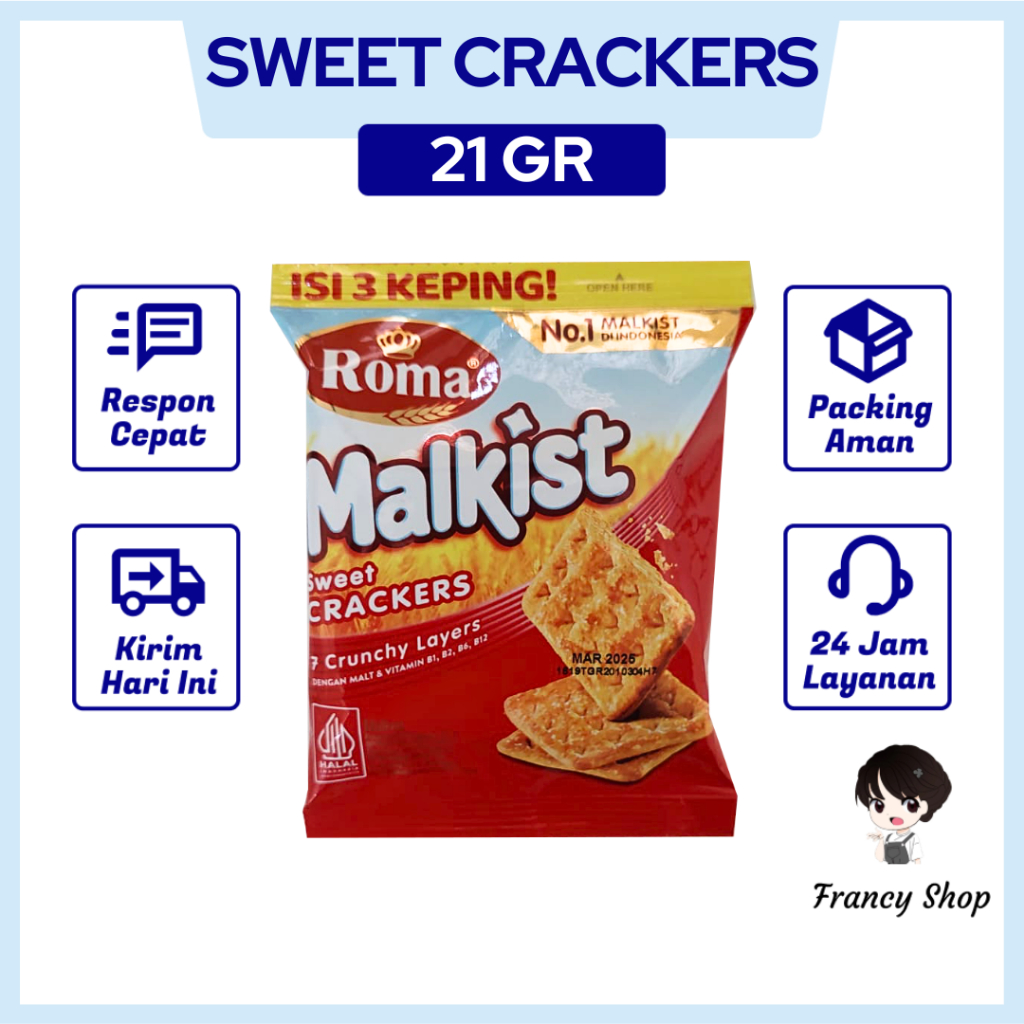 

Roma Malkist Sweet Crackers Biskuit Krekes Sachet 1 Pcs 21 gr