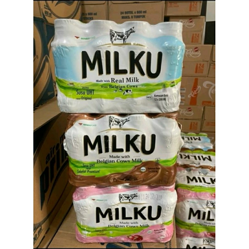 

MILKU SUSU UHT 200ML 1PACK ISI 12BOTOL COKLAT STRAWBERRY ORIGINAL